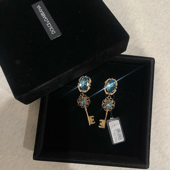 Dolce & Gabbana Gold and Blue Key Earrings - Picture 2 of 7